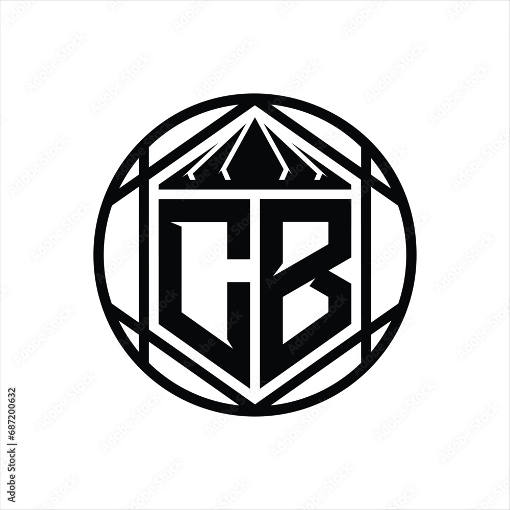 CB Letter Logo monogram hexagon slice crown sharp shield shape isolated circle abstract style design CB Letter Logo monogram hexagon slice crown sharp shield shape isolated circle abstract style design