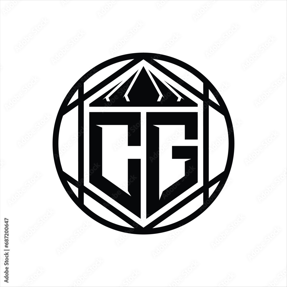 CG Letter Logo monogram hexagon slice crown sharp shield shape isolated circle abstract style design CG Letter Logo monogram hexagon slice crown sharp shield shape isolated circle abstract style design