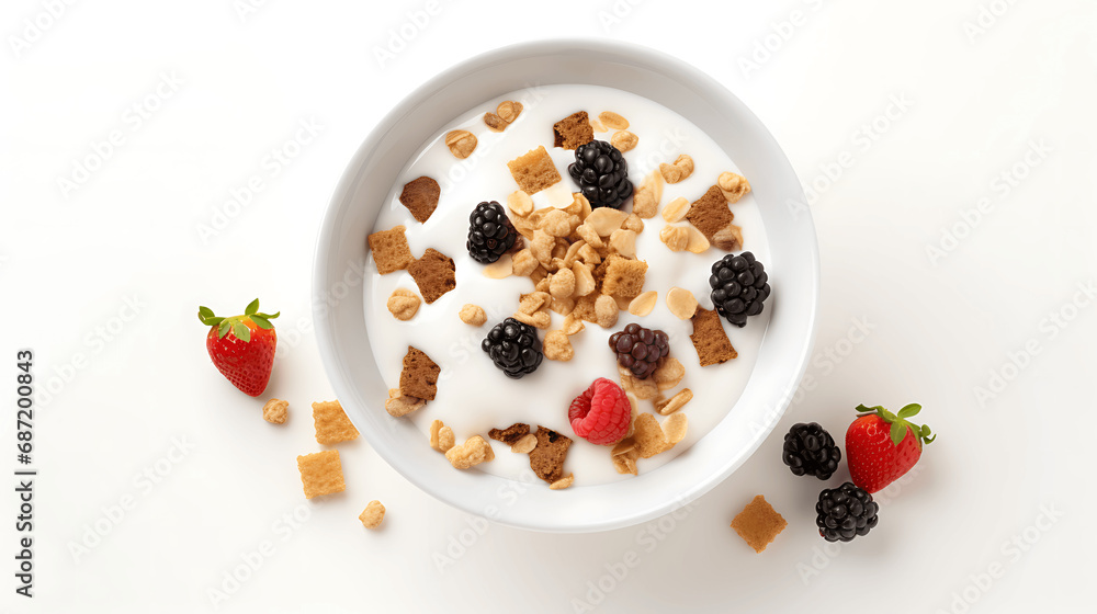 Tazón de cereales con chocolate, frutas y yogur Tazón de cereales con chocolate, frutas y yogur