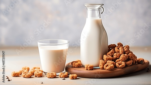 Botella de leche con cereales