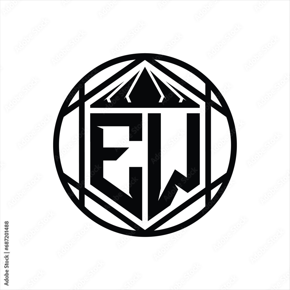 EW Letter Logo monogram hexagon slice crown sharp shield shape isolated circle abstract style design EW Letter Logo monogram hexagon slice crown sharp shield shape isolated circle abstract style design