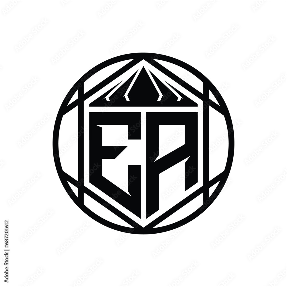 EA Letter Logo monogram hexagon slice crown sharp shield shape isolated circle abstract style design EA Letter Logo monogram hexagon slice crown sharp shield shape isolated circle abstract style design