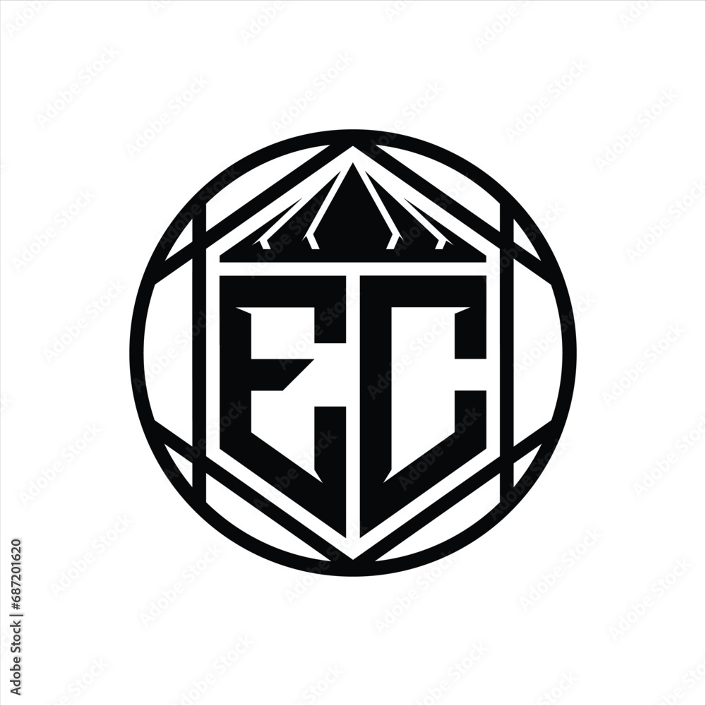 EC Letter Logo monogram hexagon slice crown sharp shield shape isolated circle abstract style design EC Letter Logo monogram hexagon slice crown sharp shield shape isolated circle abstract style design