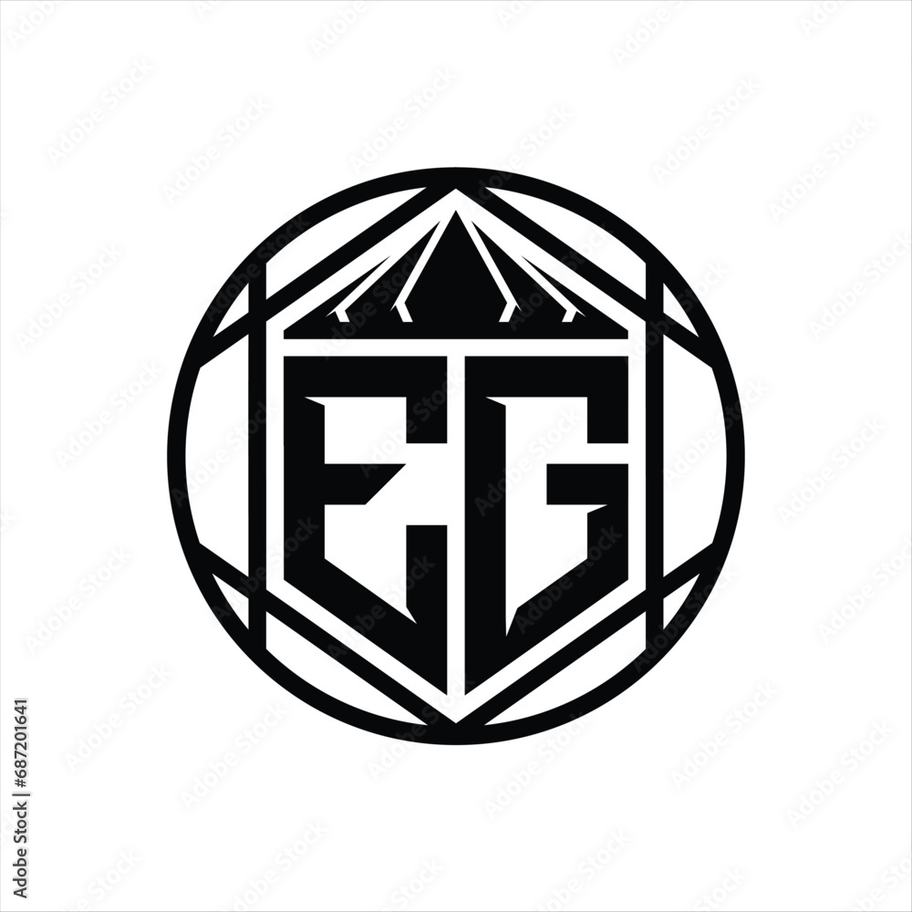 EG Letter Logo monogram hexagon slice crown sharp shield shape isolated circle abstract style design EG Letter Logo monogram hexagon slice crown sharp shield shape isolated circle abstract style design