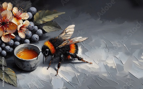 Bee Study in Oil Painting Style: Bold Brushstrokes and Textural Depth photo