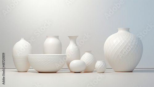 Plain white ceramic vase, minimalism. Generative AI photo