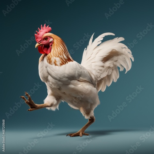 a rooster running on a blue background