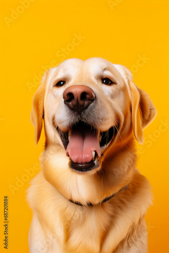 Funny surprised dog isolated on bright background. Studio portrait of a dog with amazed face.