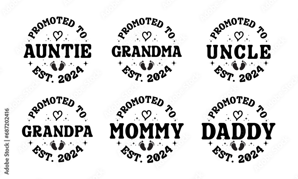Fototapeta premium Baby Announcement 2024 SVG Bundle, pregnancy announcement 2024 Designs, Promoted to Mommy Est.2024, Promoted to daddy Est.2024