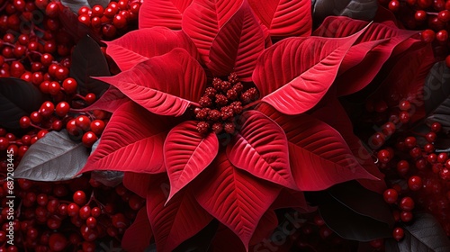 Christmas Red Poinsettia On Gray Background, Background Image, Desktop Wallpaper Backgrounds, HD