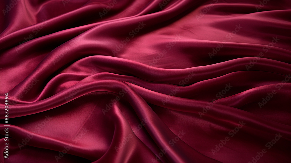 Obraz premium Red satin fabric. The fabric has a smooth, shiny surface and a rich red color. Generative AI