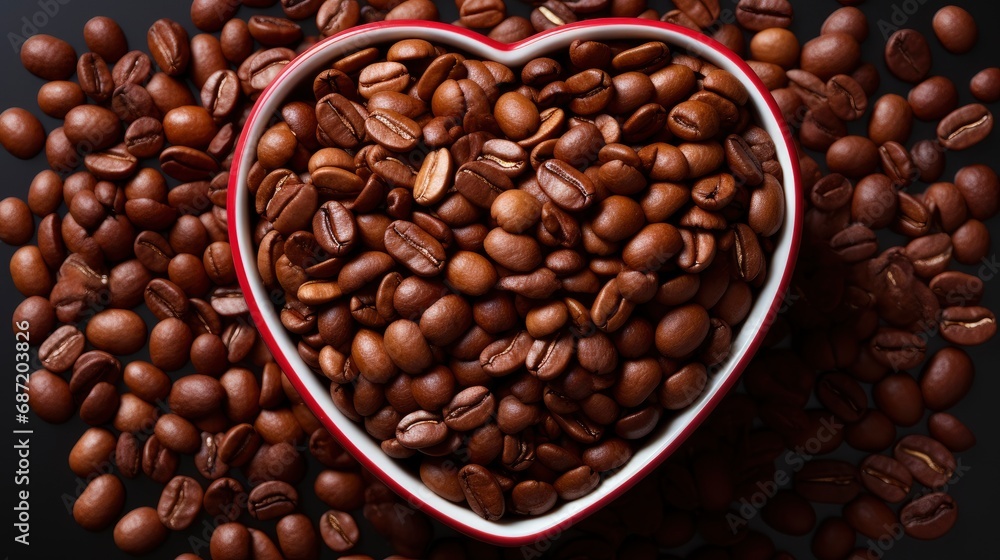 Fototapeta premium Coffee Beans Heart Shape Cup Fresh, Background Image, Desktop Wallpaper Backgrounds, HD
