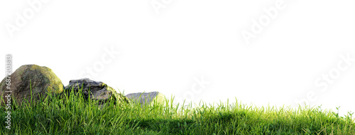 Rock stone with grass fields meadow PNG transparent file, 3d illustration rendering 