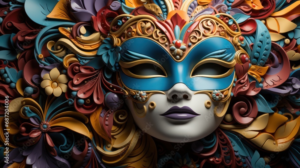 3d bright, colorful mask with copy space, for Mardi Gras party, carnival and masquerade concept