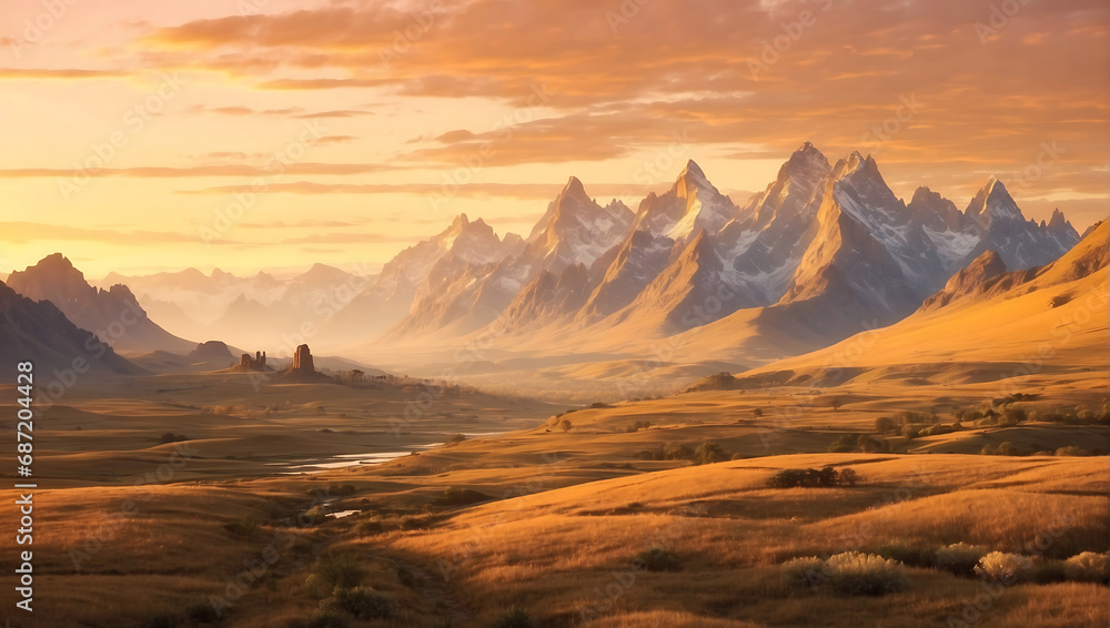 A diverse and interesting golden hour peaceful landscape