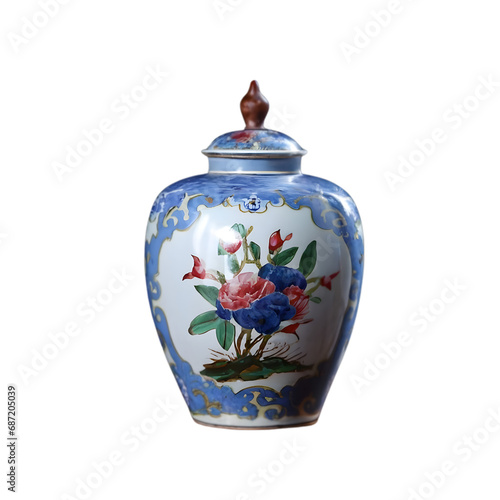Chinese Vintage Red and Blue Famille Rose Porcelain Illustration Art with a Transparent Background Generative AI.