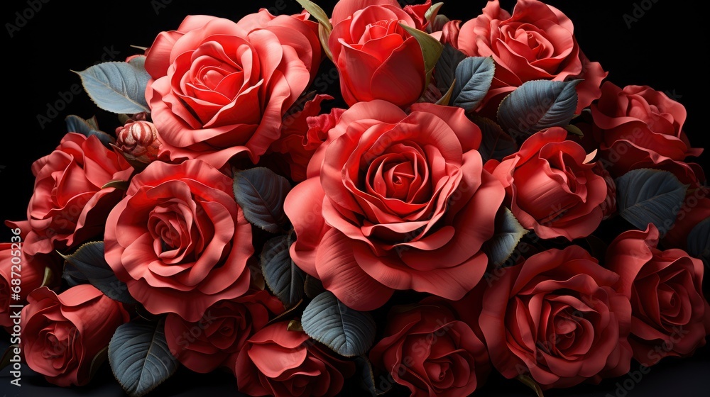 Obraz premium Black Background Red Roses Hearts, Background Image, Desktop Wallpaper Backgrounds, HD