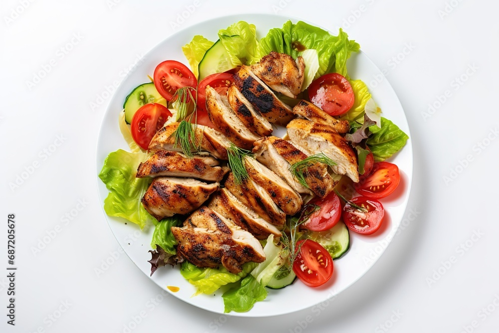 chicken with chard with tomatoes, tomatoes, mixed salad, cucumbers and parsley chicken with chard with tomatoes, tomatoes, mixed salad, cucumbers and parsley