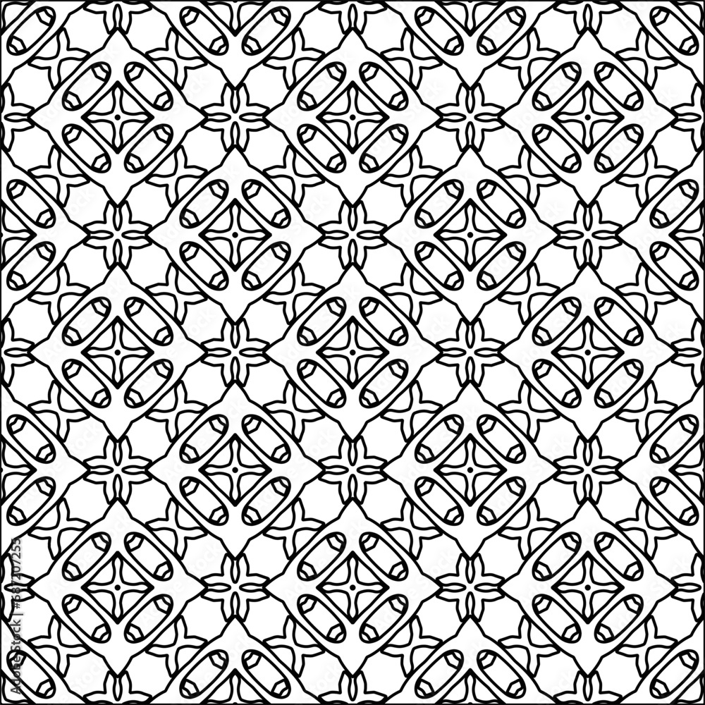 Fototapeta premium Figures from lines.Abstract background. Black pattern for web page, textures, card, poster, fabric, textile. Repeat pattern. 