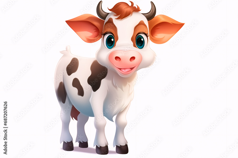 Isolated cartoon cute cow with a transparent background. 