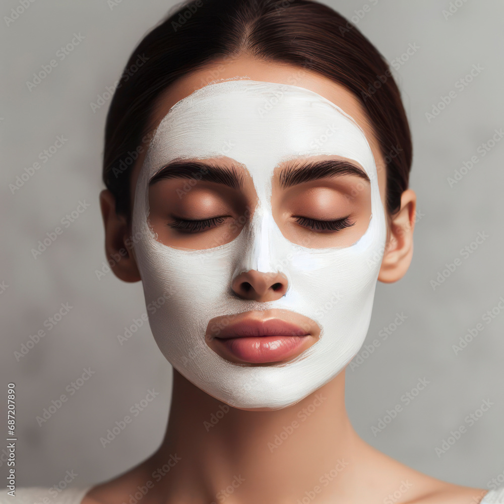 Woman with eyes closed and facial mask on face in SPA, Face and body care, relaxation and mental health. ai generative Woman with eyes closed and facial mask on face in SPA, Face and body care, relaxation and mental health. ai generative