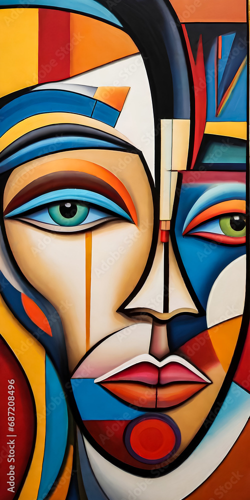 Geometric Woman in Vibrant Colors, Abstract Head with Shapes, Colorful Circles and Triangles Portrait, Modern Artistic Female Portrait, Mosaic of Shapes Woman's Head.