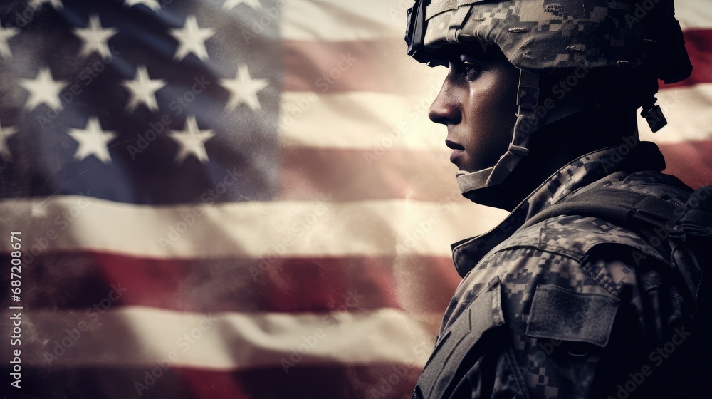 American soldier with flag background