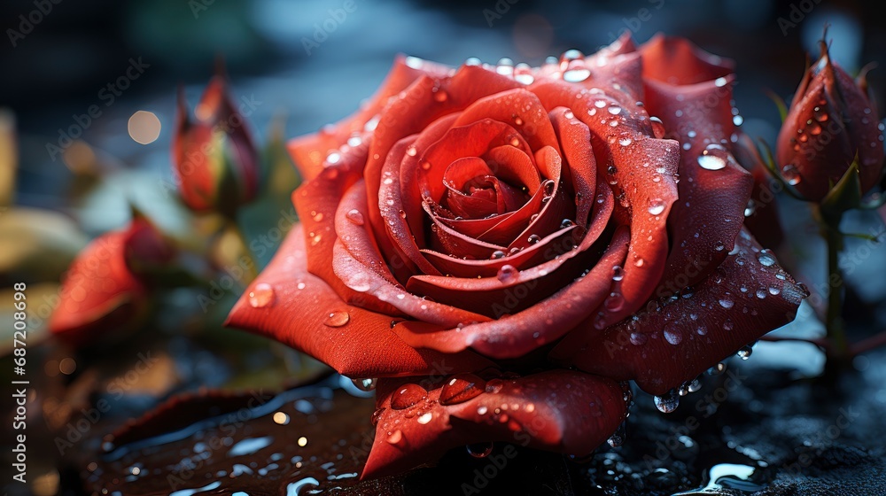 Beautiful Red Rose Drops Closeu, Background Image, Desktop Wallpaper ...