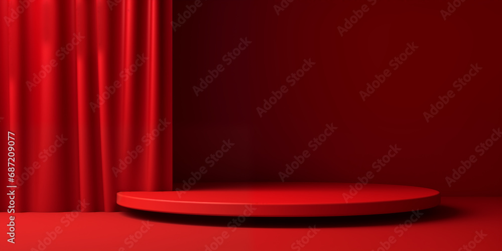 red curtain, luxury minimal 3d podium studio showcase stage scene product display background red curtain, luxury minimal 3d podium studio showcase stage scene product display background
