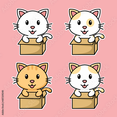 Fototapeta Naklejka Na Ścianę i Meble -  cute cartoon cats four sets, kawaii.