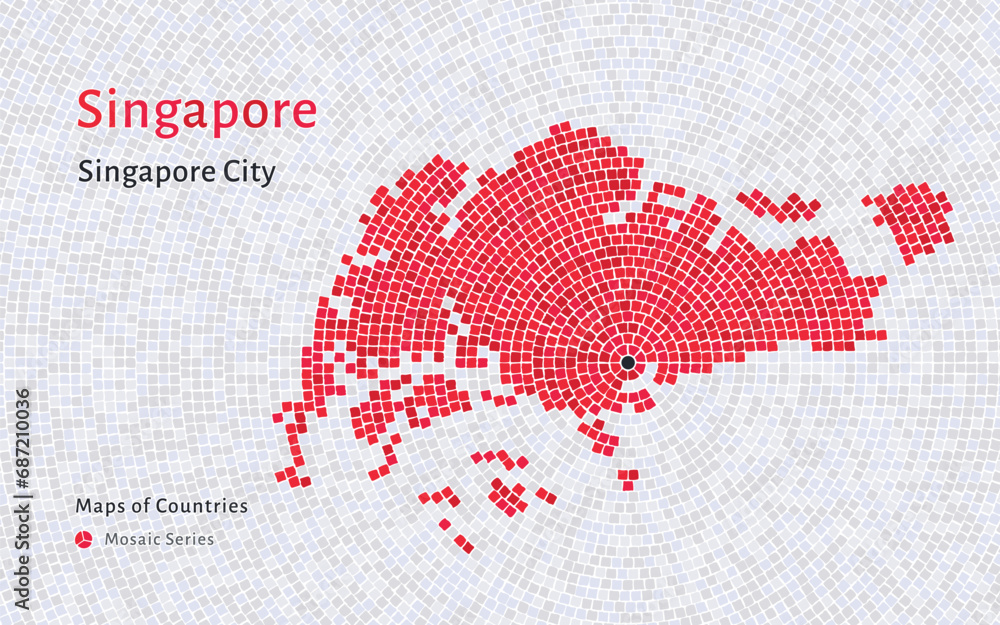 Singapore Map with a capital of Singapore Shown in a Mosaic Pattern - obrazy, fototapety, plakaty 