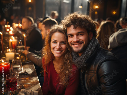 Love couple  at nightclub party  celebrating new year countdown event  good vibes  celebration  generative AI