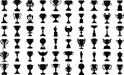 Set of trophy cup silhouettes. Isolated vector illustrations on white background
 photo