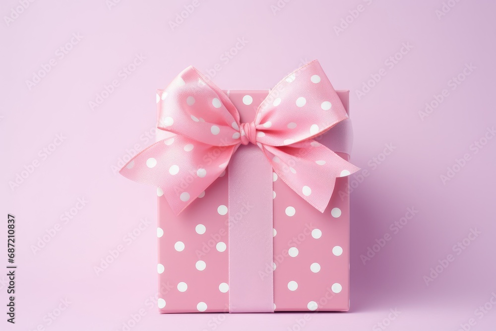 A pink gift box with a pink bow