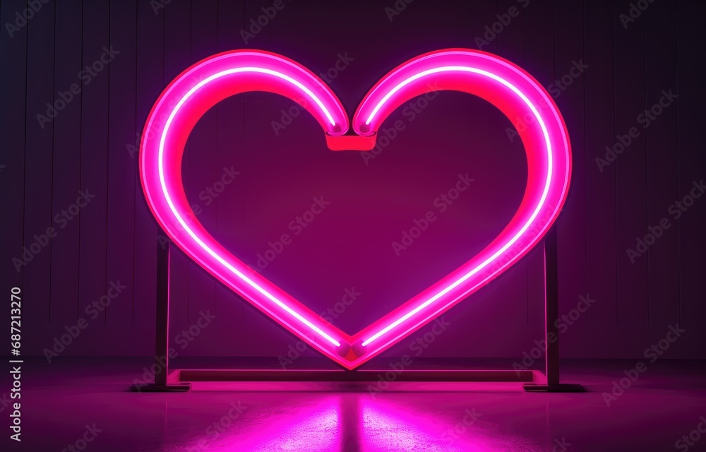 A heart shaped neon sign in a dark room