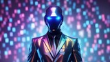 Faceless Holographic Portrait Man with Suit Digital Background Abstract Mask Design