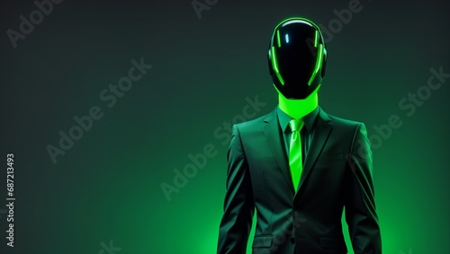 Faceless Green Portrait Man with Suit Digital Background Abstract Mask Design