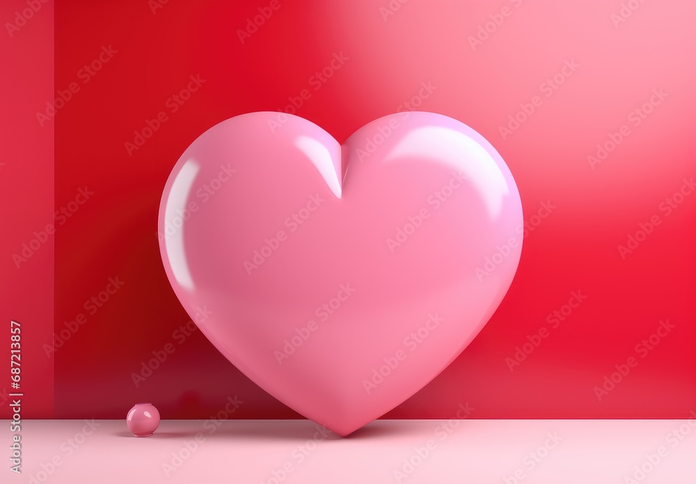 A pink heart shaped balloon on a red background