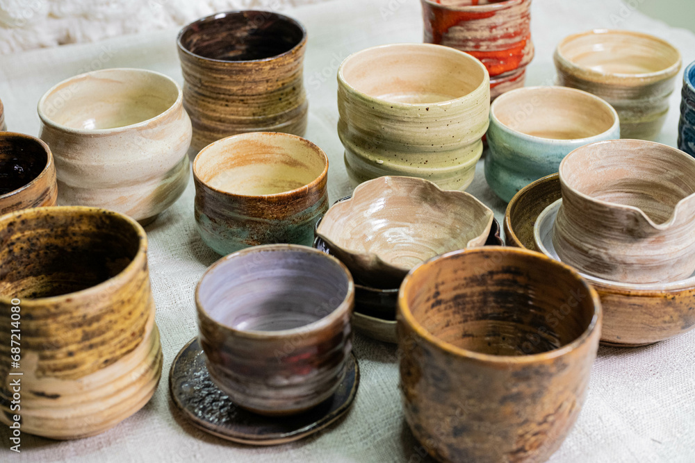 stacks of sets of glazed ceramic bowls stacks of sets of glazed ceramic bowls