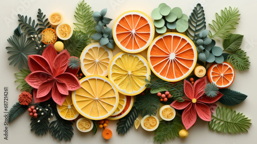 A oranges made of paper. Origami fruits. Fruits paper cut. Paper craft art. Isolated color object on white background photo