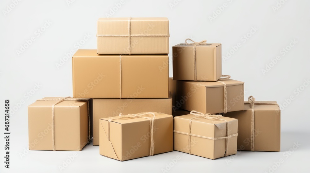 stack of cardboard boxes isolated on white background online sell concept stack of cardboard boxes isolated on white background online sell concept