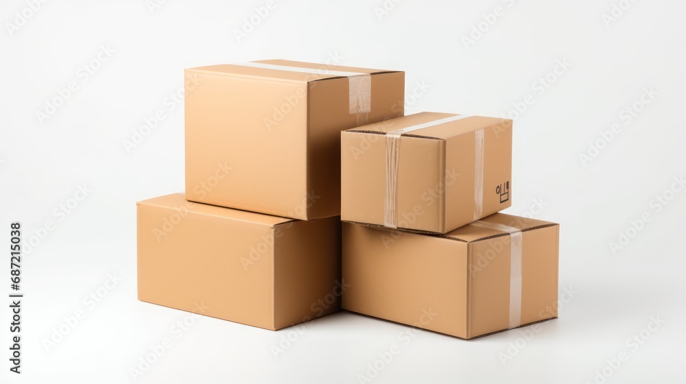 stack of cardboard boxes isolated on white background online sell concept stack of cardboard boxes isolated on white background online sell concept