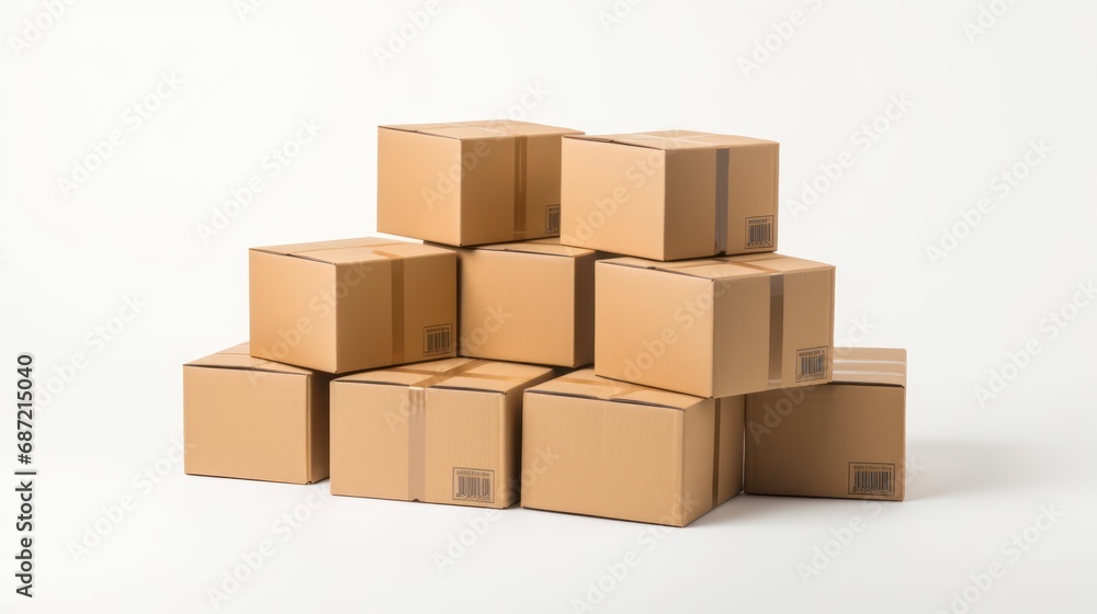 stack of cardboard boxes isolated on white background online sell concept stack of cardboard boxes isolated on white background online sell concept