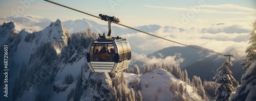 A cableway in amazing snowy mountain landscape photo