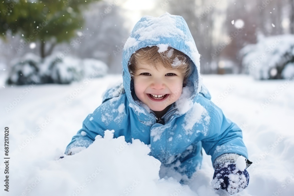 Little boy having fun in the snow. a child plays and has fun in the snowdrifts in winter. Little boy having fun in the snow. a child plays and has fun in the snowdrifts in winter.