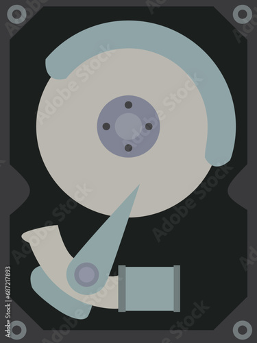 Open hard disk drive in top angle view