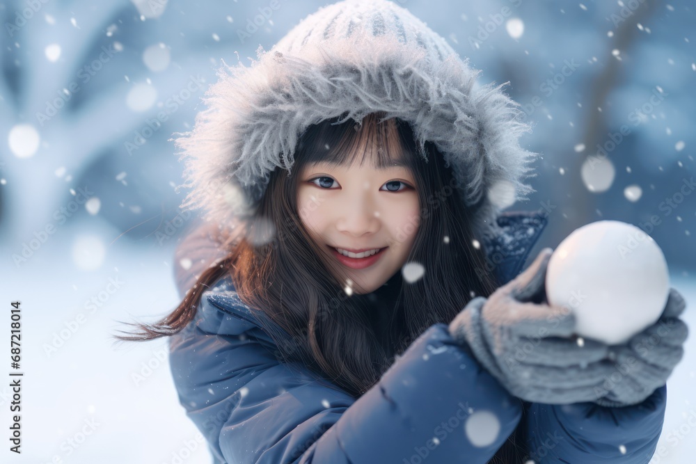 Portrait of cute little girl in beautiful warm outfit on winter background Portrait of cute little girl in beautiful warm outfit on winter background