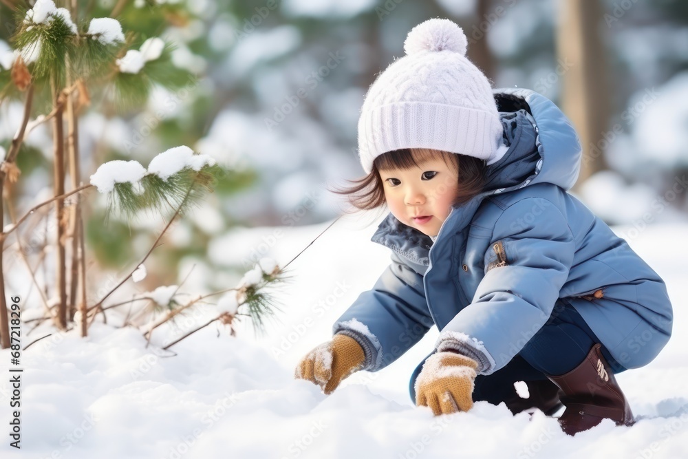 Portrait of cute little girl in beautiful warm outfit on winter background Portrait of cute little girl in beautiful warm outfit on winter background