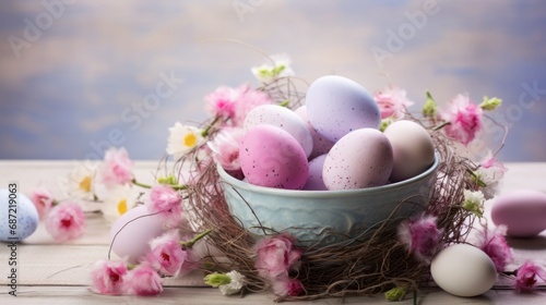 Easter holiday. many colorful eggs. different colors and patterns. pastel colors, natural dye