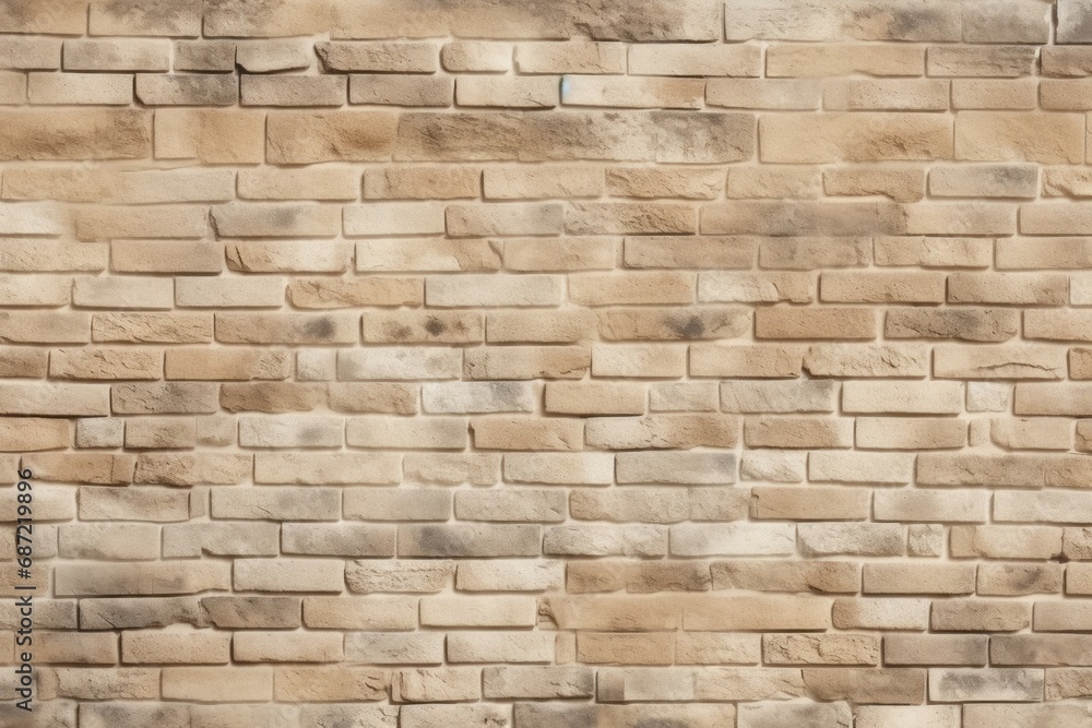 Obraz premium Wide Beige brick wall panoramic background texture. Home and office design backdrop
